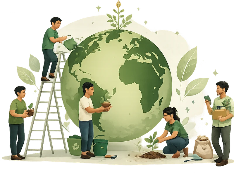 Trezow community caring for the planet — planting, watering and sharing